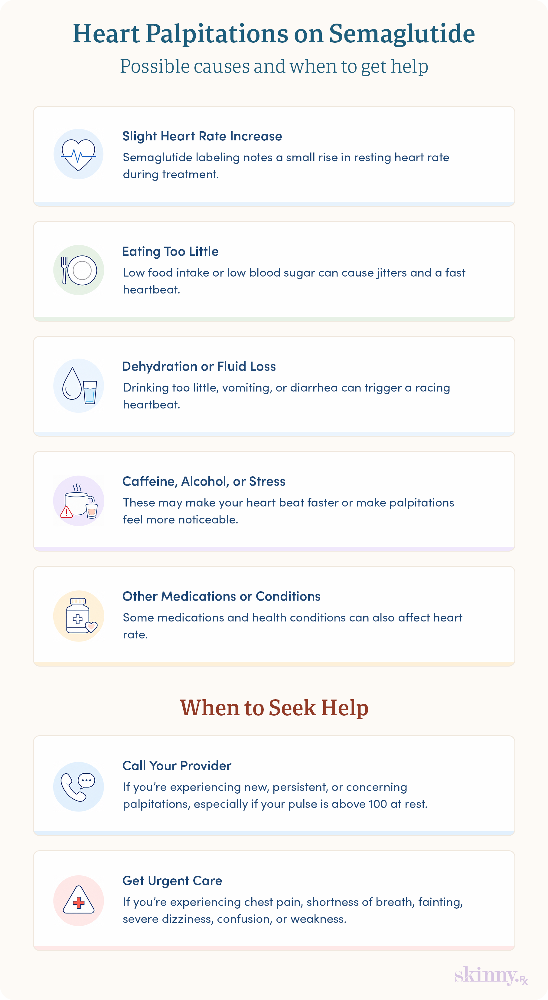 An infographic demonstrating Semaglutide heart palpitations: causes and when to seek help infographic.