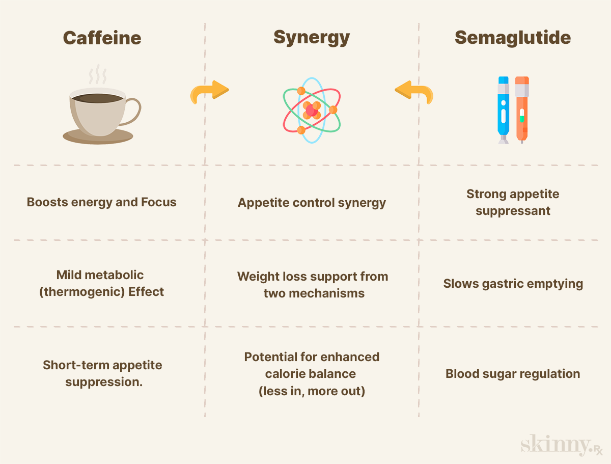 Infographic Chart of Semaglutide, Caffeine, and synergetic effects